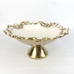 BOWL W/STEM CREAM/GOLD 13'Dx6.5"h