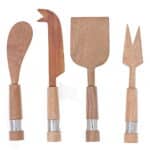 NATURAL ACACIA WOOD WITH HAMMERED NICKEL 4 PC CHEESE CUTLERY SET