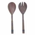 GRAY ACACIA WOOD WITH RIVETED GUNMETAL 2 PC SALAD SERVER SET