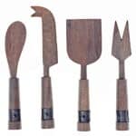 GRAY ACACIA WOOD WITH RIVETED GUNMETALL 4 PC CHEESE CUTLERY SET