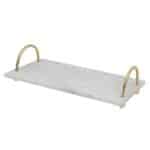 WHITE MARBLE RECT. SERVING TRAY WITH GOLD HANDLES