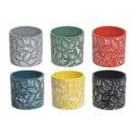 CERAMIC ROUND EMBOSSED PLANTERS (LEAF) (6/DISP)