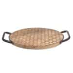 MANGO WOOD HONEYCOMB ROUND TRAY WITH HANDLES