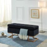 IMPERIAL TUFTED DOUBLE OTTOMAN WITH STUDS AND GOLD BASE (BLACK)